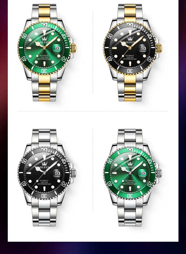OLEVS 6650 — Reloj automático Datejust con incrustaciones de circonita