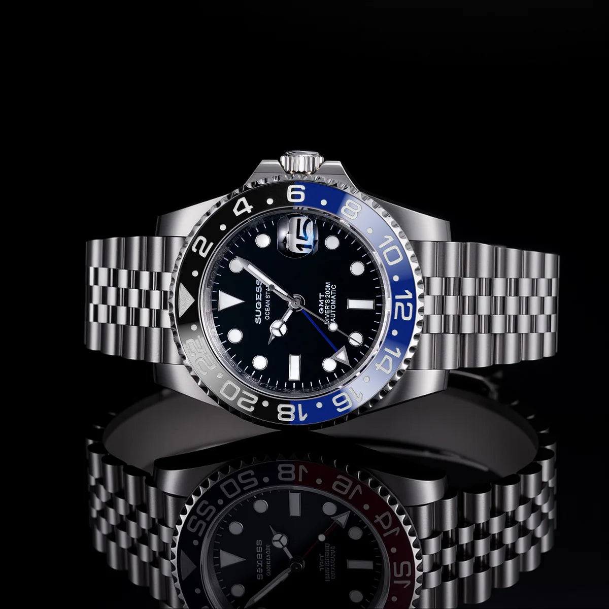 Sugess GMT — Diver automático con Peacock SL3032 y pulsera Jubilee