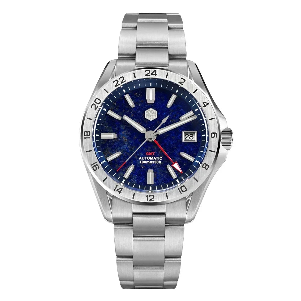 San Martin SN0129 GMT — Reloj con esfera de piedra semipreciosa y NH34 (39 mm)