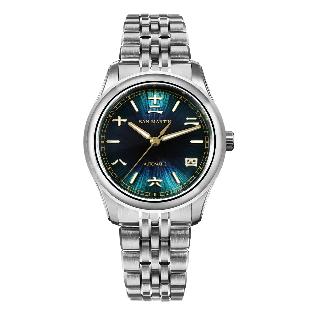 San Martin SN0144CG — Gada sunburst azul con Miyota 90S5 (39 mm)