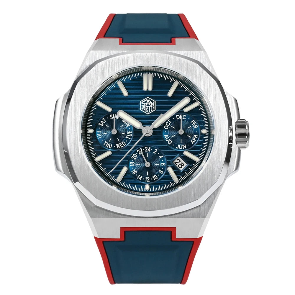 San Martin SN0075-G-B — Reloj cuadrado con Miyota 9120 y correa de caucho
