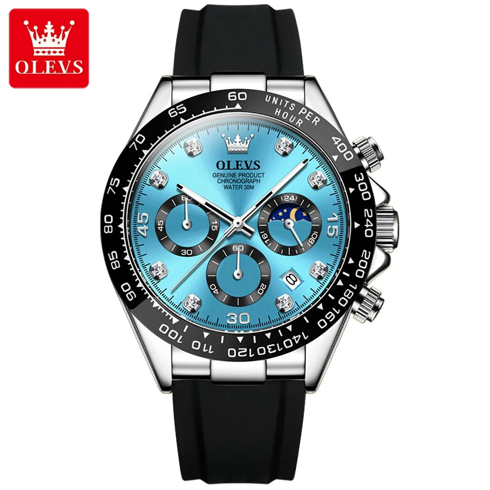 OLEVS Cronógrafo Sport — Reloj cuarzo deportivo con correa de silicona