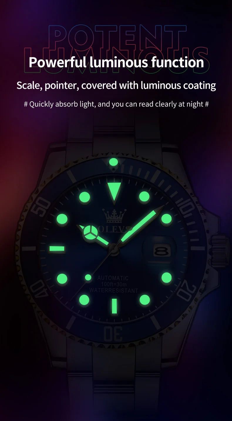 OLEVS 6650 — Reloj automático Datejust con incrustaciones de circonita