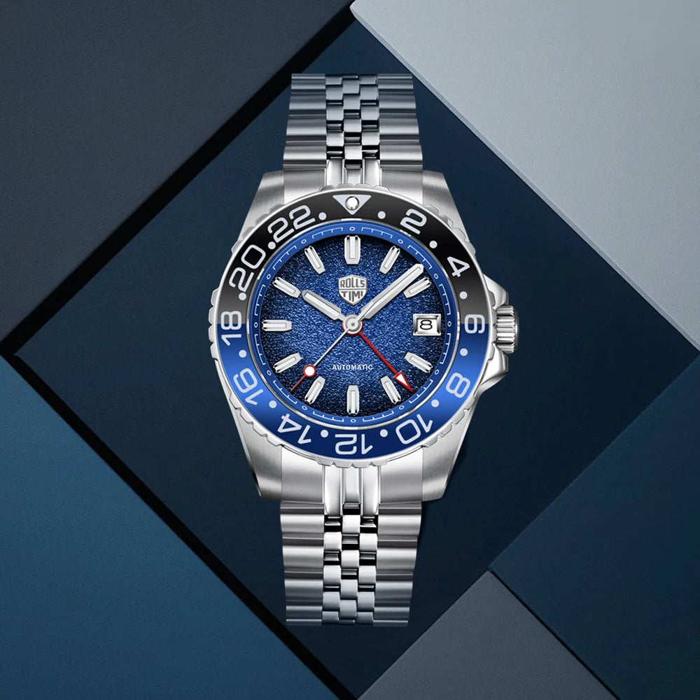 RollsTimi GMT — Automático con bisel cerámico, zafiro AR y Seiko NH34