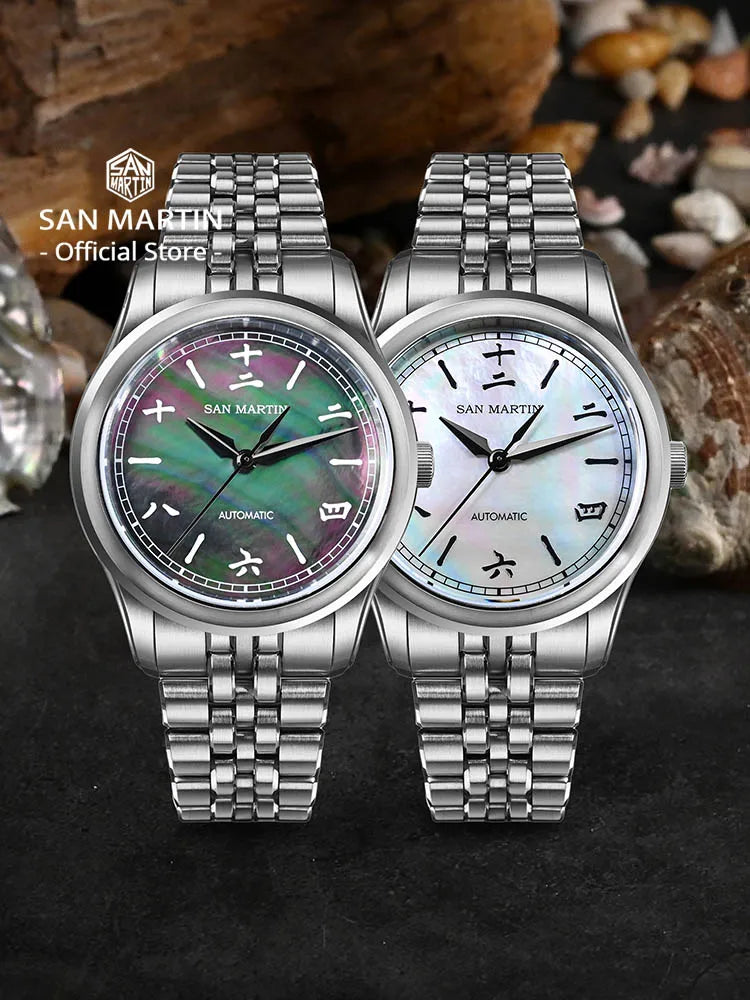 San Martin SN0144-CG4 — Gada MOP y Sparkle con Miyota 90S5 (39 mm)