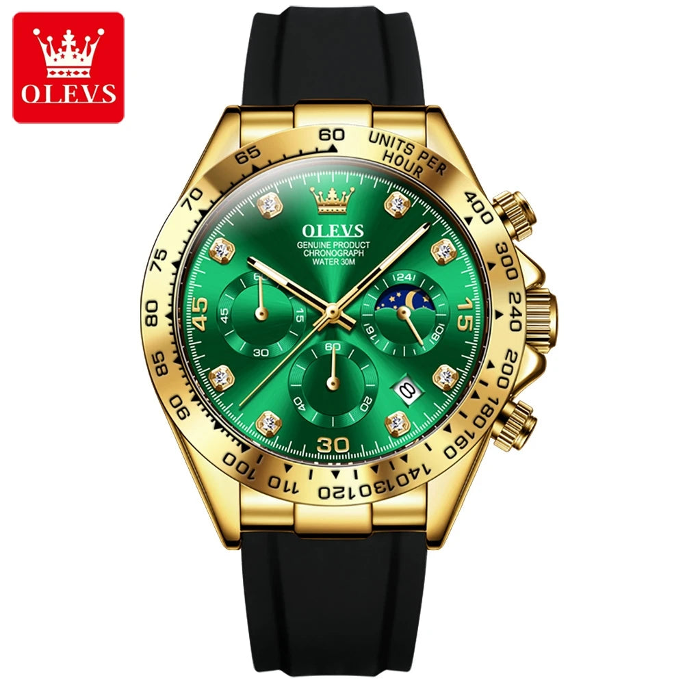 OLEVS Cronógrafo Sport — Reloj cuarzo deportivo con correa de silicona