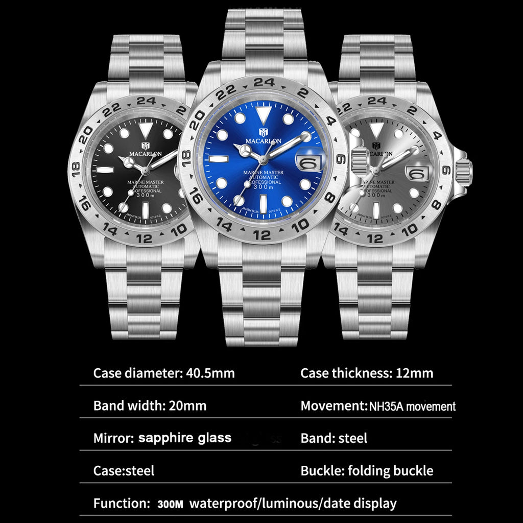 Macarlon Explorer II — Reloj automático con zafiro y Seiko NH35