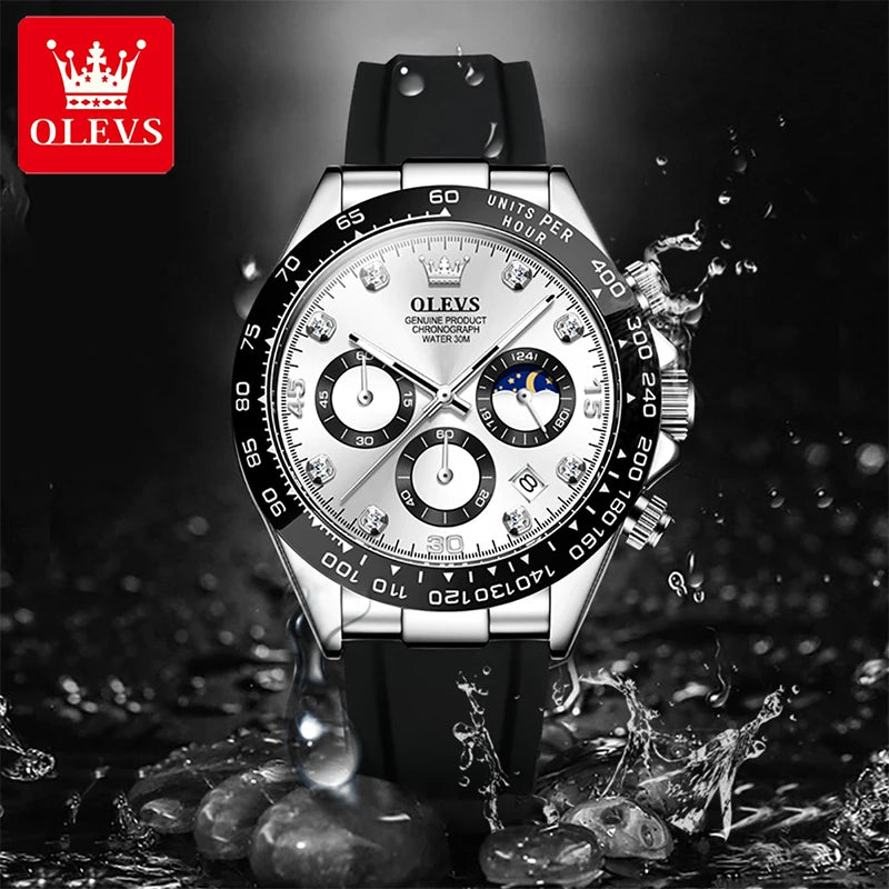 OLEVS Cronógrafo Sport — Reloj cuarzo deportivo con correa de silicona