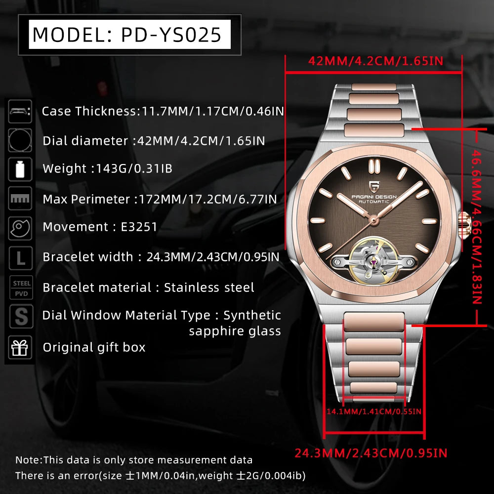 Pagani Design Semi Skeleton — Reloj automático con rotor visible y zafiro AR