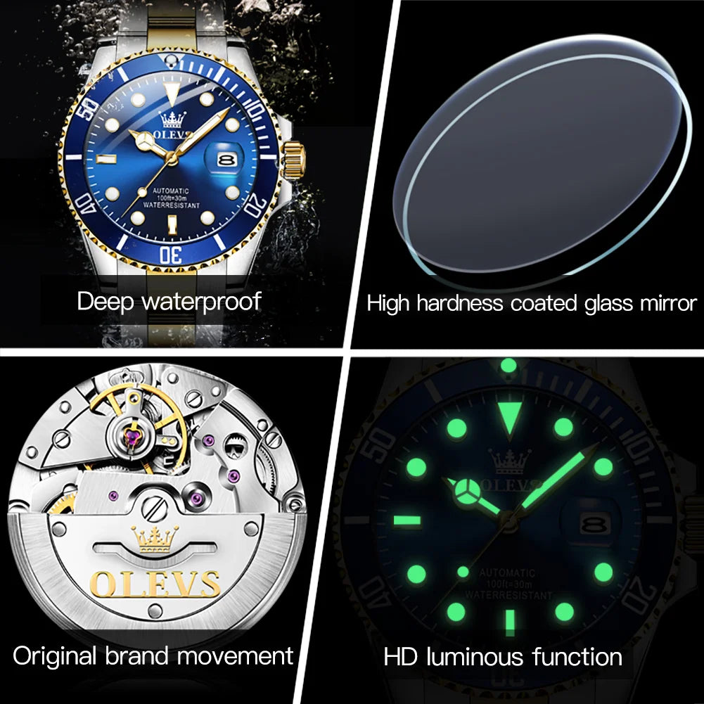OLEVS 6650 — Reloj automático Datejust con incrustaciones de circonita