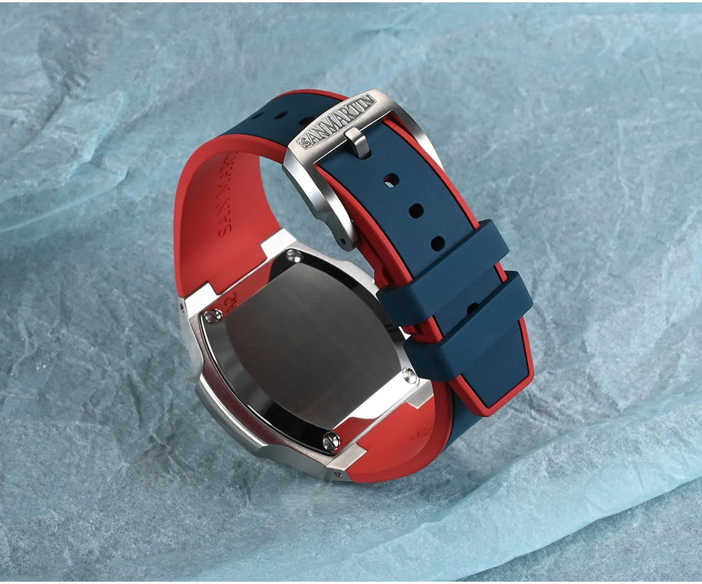 San Martin SN0075-G-B — Reloj cuadrado con Miyota 9120 y correa de caucho