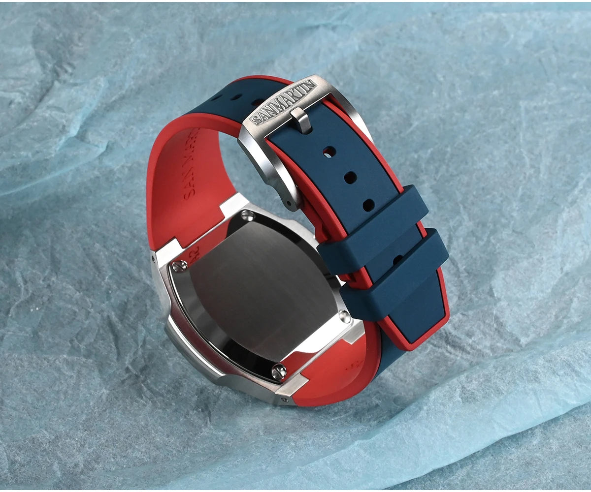 San Martin SN0075-G-B — Reloj cuadrado con Miyota 9120 y correa de caucho