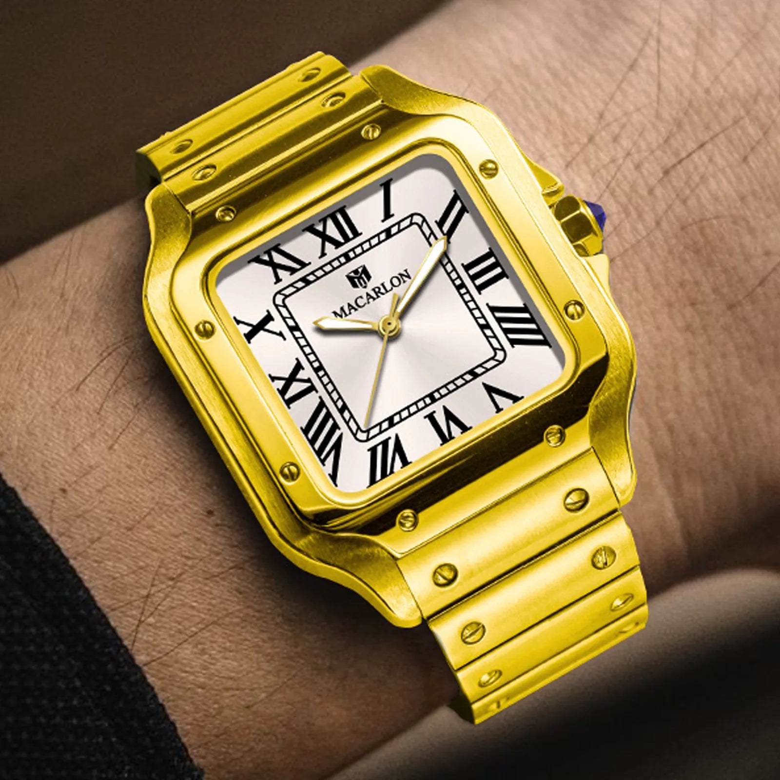 Macarlon Santos — Reloj automático cuadrado 38 mm con zafiro y Seiko NH35