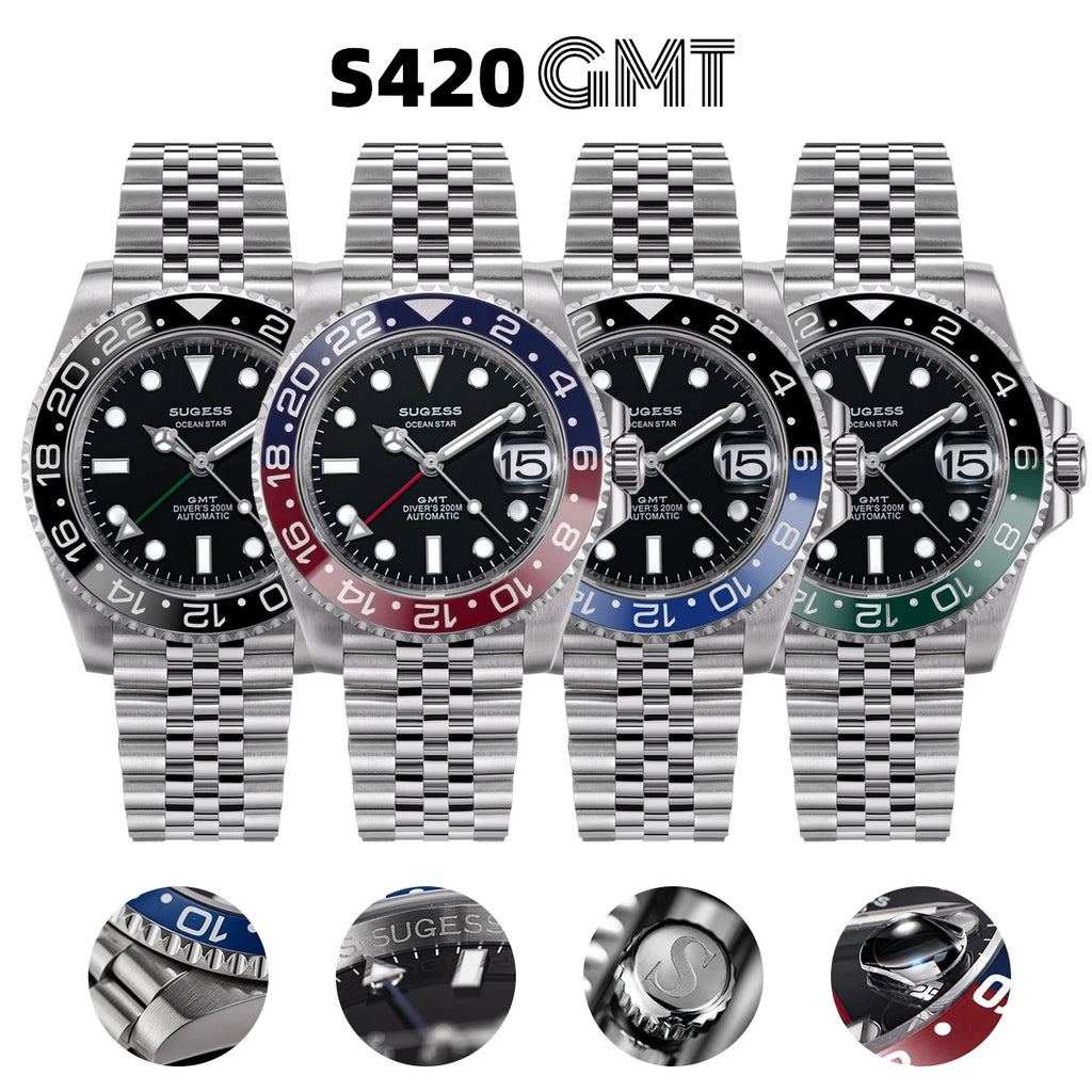 Sugess GMT — Diver automático con Peacock SL3032 y pulsera Jubilee