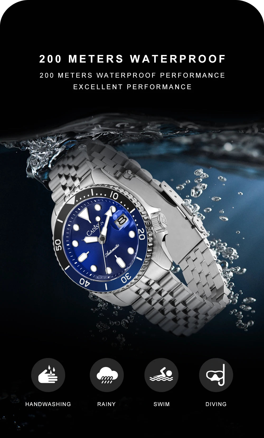 Cadisen GMT — Reloj automático con bisel cerámico y zafiro