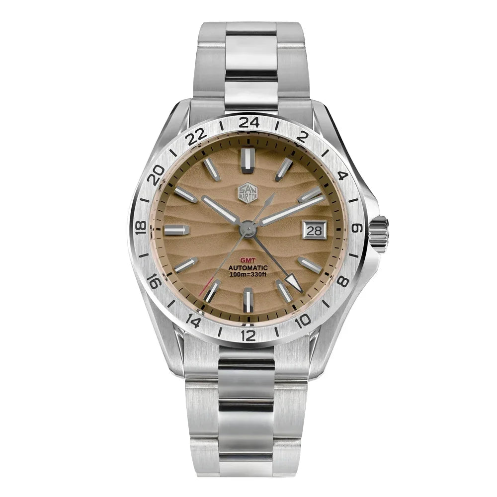 San Martin SN0129-G GMT — Reloj con esfera textura desierto y NH34 (39 mm)