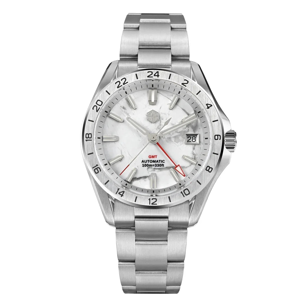 San Martin SN0129 GMT — Reloj con esfera de piedra semipreciosa y NH34 (39 mm)
