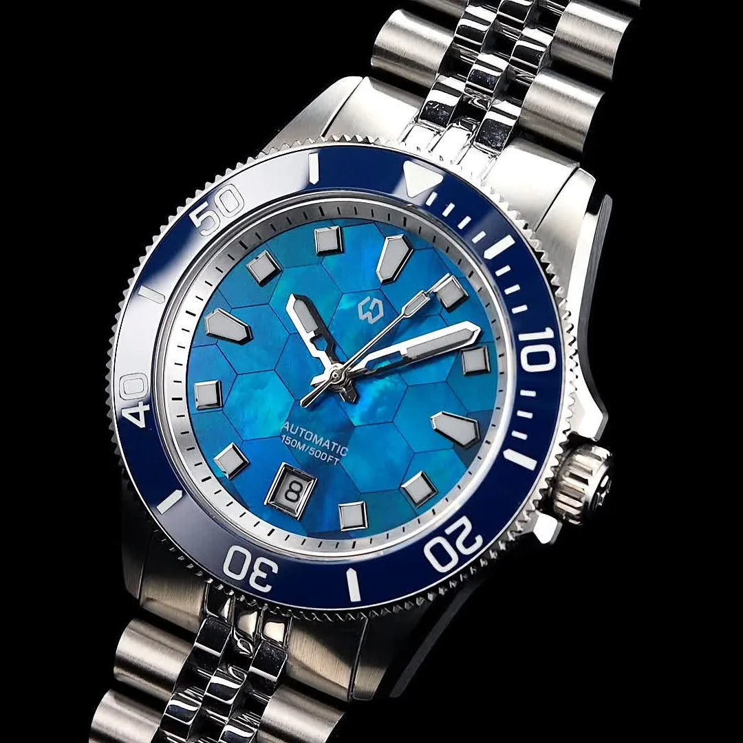Wishdoit Black Bay — Diver automático con esfera de nácar (15 ATM)